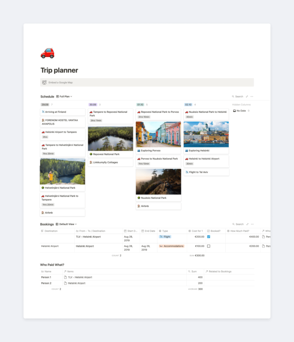 Notion Trip planner Template